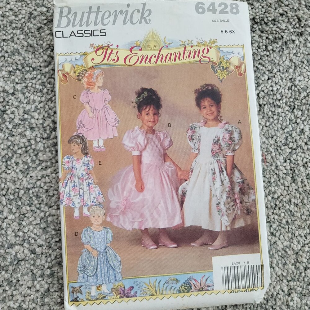 Butterick Classics It's Enchanting  Girls Dress Pattern #6428  Uncut  Sizes 5-6X